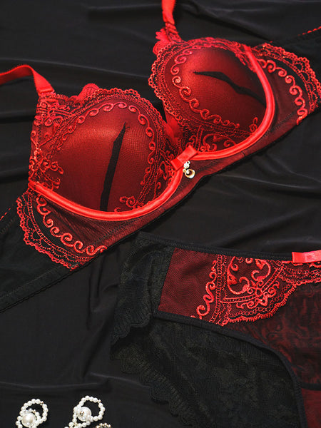 AERENEY Sexy Embroidered Lace Soft Underwire Bra Set