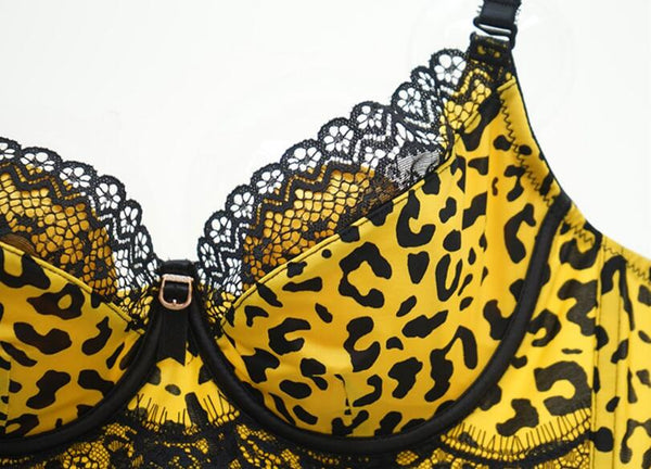 AERENEY Leopard Print Sexy Bra Set Lace Bra Soft Support