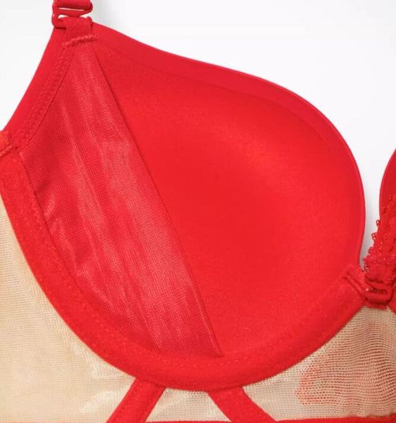 Dragon Year Red Wedding Underwear Glossy Sexy Bra Set Thin Bra