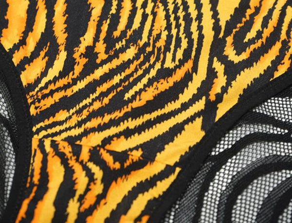 Tiger print sexy patchwork thin seamless flat corner pants