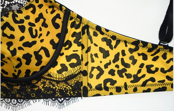AERENEY Leopard Print Sexy Bra Set Lace Bra Soft Support