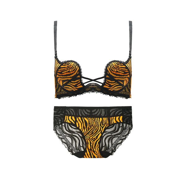 Print Leopard Print Sexy Bra Set Thin Bra Soft Underwire