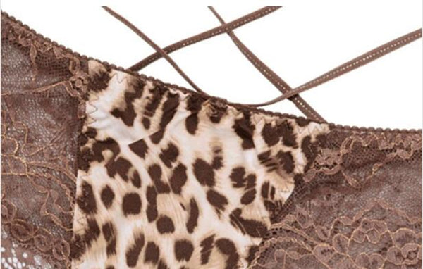 Spring and Autumn Sexy Leopard Print Panties Bra Set Thin Lace Petite