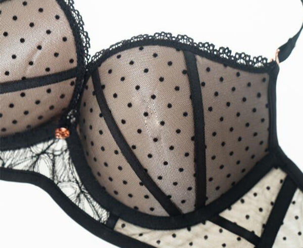 AERENEY Sexy Black Polka Dot Mesh Lace Thin Petite Bra