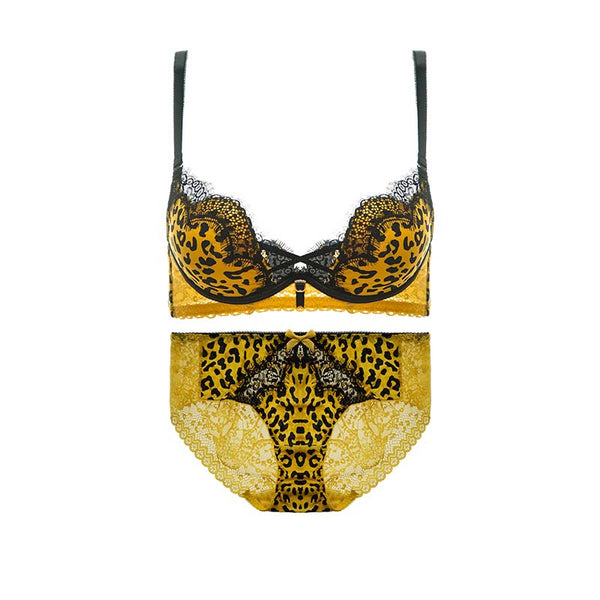AERENEY Leopard Print Sexy Bra Set Lace Bra Soft Support