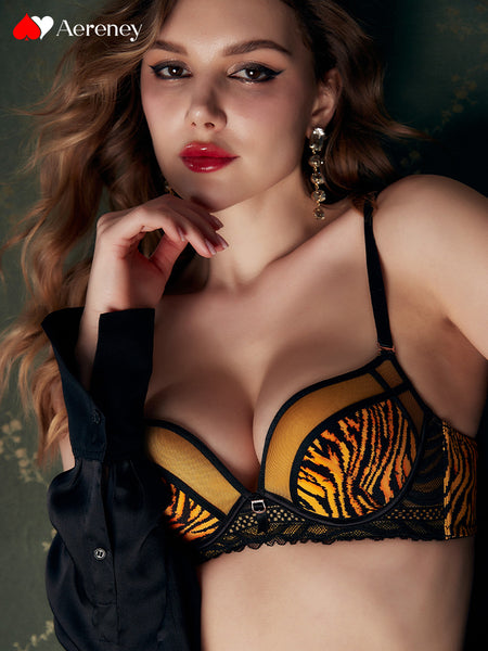Print Leopard Print Sexy Bra Set Thin Bra Soft Underwire