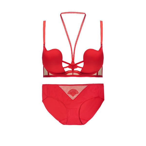Dragon Year Red Wedding Underwear Glossy Sexy Bra Set Thin Bra