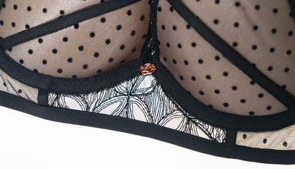 AERENEY Sexy Black Polka Dot Mesh Lace Thin Petite Bra