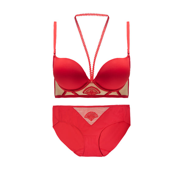 Dragon Year Red Wedding Underwear Glossy Sexy Bra Set Thin Bra