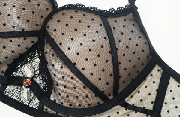 AERENEY Sexy Black Polka Dot Mesh Lace Thin Petite Bra