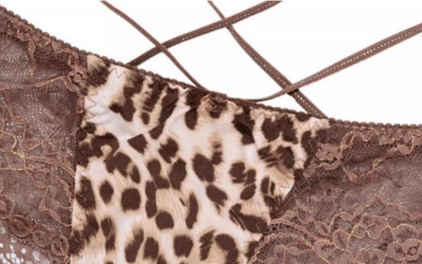 Sexy Leopard Pattern Lace Thin Tie Low Waist Flat Corner Pants