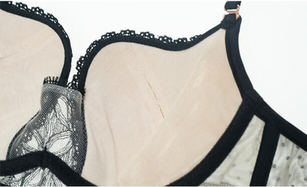 AERENEY Sexy Black Polka Dot Mesh Lace Thin Petite Bra