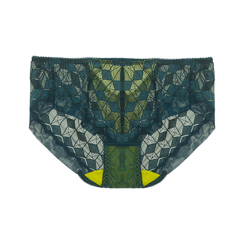 AERENEY Sexy Thin Lace Contrast Flat Corner Pants