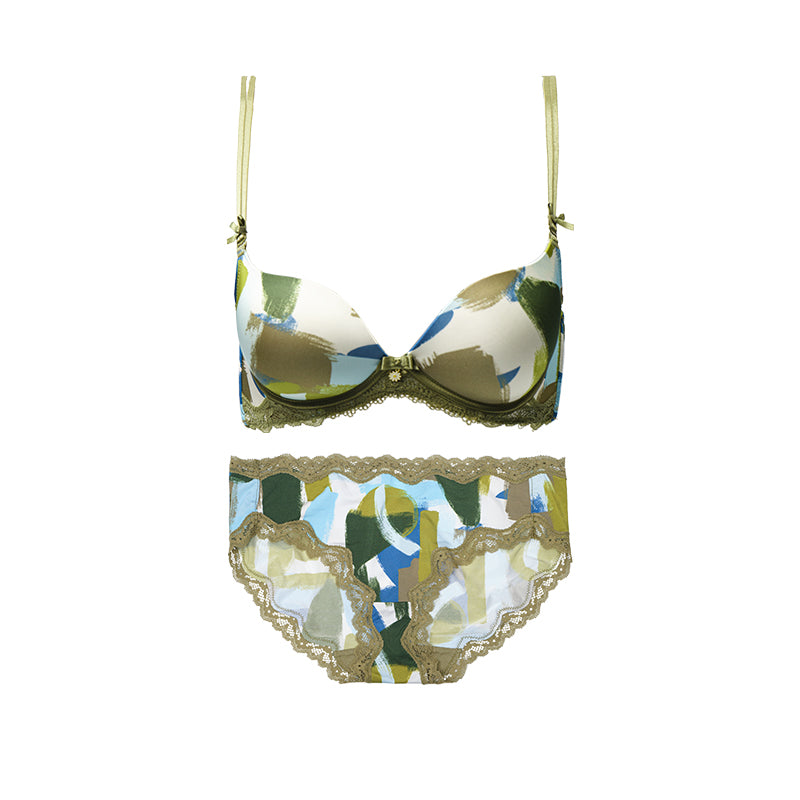 AERENEY Thin Sexy Graffiti Print Bra Set
