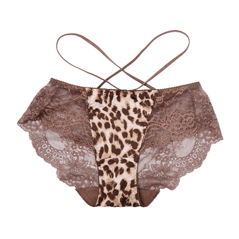 Sexy Leopard Pattern Lace Thin Tie Low Waist Flat Corner Pants