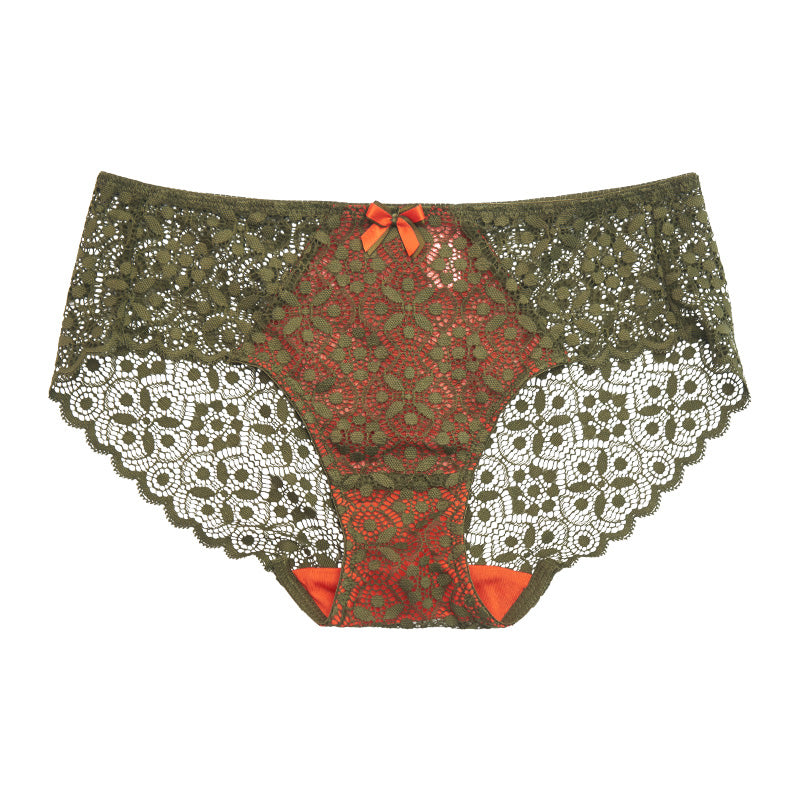 AERENEY Sexy Lace Contrast Thin Comfortable and Breathable Mid Low Rise Flat Corner Pants