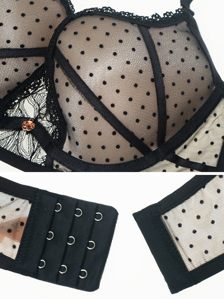 AERENEY Sexy Black Polka Dot Mesh Lace Thin Petite Bra