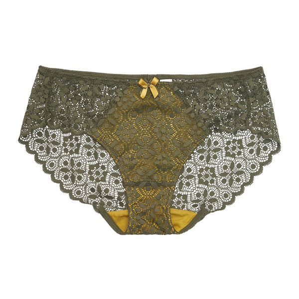 AERENEY Sexy Lace Contrast Thin Comfortable and Breathable Mid Low Rise Flat Corner Pants