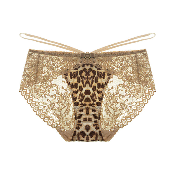 Sexy Leopard Pattern Lace Thin Tie Low Waist Flat Corner Pants