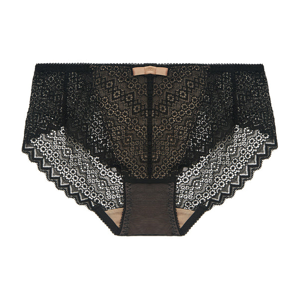 AERENEY Sexy Lace Contrast Thin Comfortable and Breathable Mid Low Rise Flat Corner Pants
