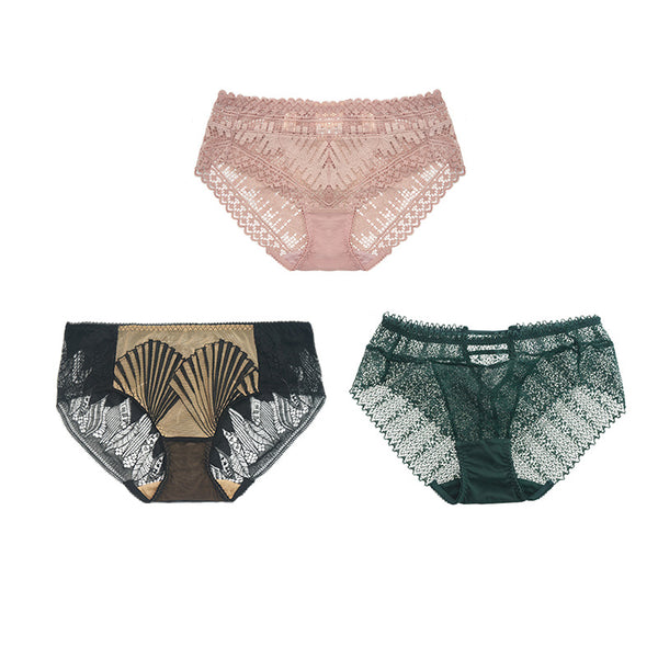 AERENEY Sexy Lace Thin Modal Bottom Breathable Flat Corner Pants