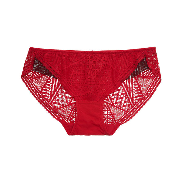 AERENEY Sexy Thin Cut Lace Pure Cotton Bottom Flat Corner Pants