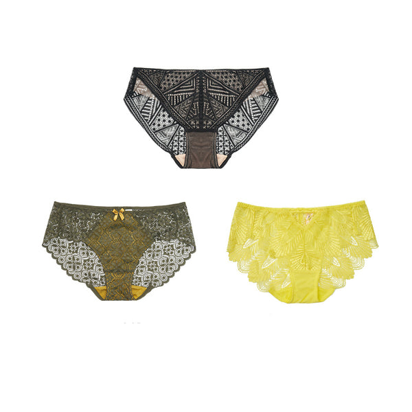 AERENEY Sexy Lace Thin Modal Bottom Breathable Flat Corner Pants