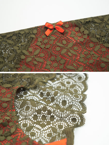 AERENEY Sexy Lace Contrast Thin Comfortable and Breathable Mid Low Rise Flat Corner Pants