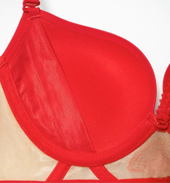 Red Wedding Panties Smooth Sexy Bra Set Thin Bra