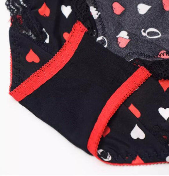 AERENEY Mid Low Rise Heart Print Sexy Flat Corner Pants