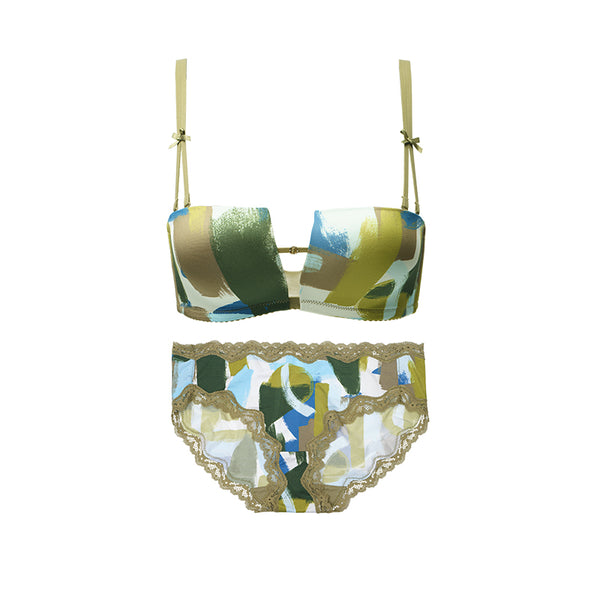 AERENEY Wire-Free Summer Thin Graffiti Print Seamless Bra Set