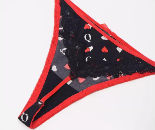 AERENEY Mid Low Rise Heart Print Sexy Flat Corner Pants