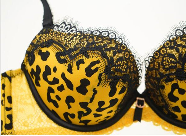 AERENEY Leopard Print Sexy Bra Set Lace Bra Soft Support