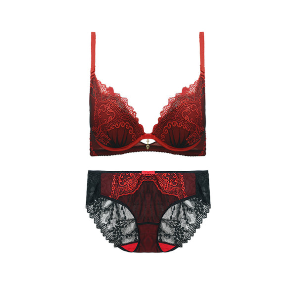 AERENEY Sexy Embroidered Lace Soft Underwire Bra Set