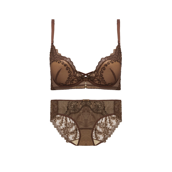 AERENEY Sexy Embroidered Lace Soft Underwire Bra Set