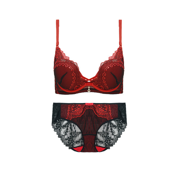AERENEY Sexy Embroidered Lace Soft Underwire Bra Set