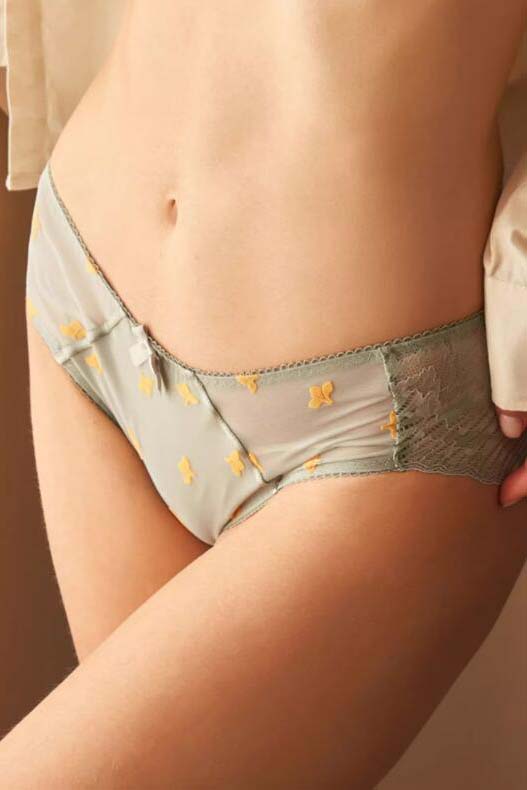 AERENEY Sexy Lace Pure Cotton Bottom Low Waist Traceless Flat Corner Pants